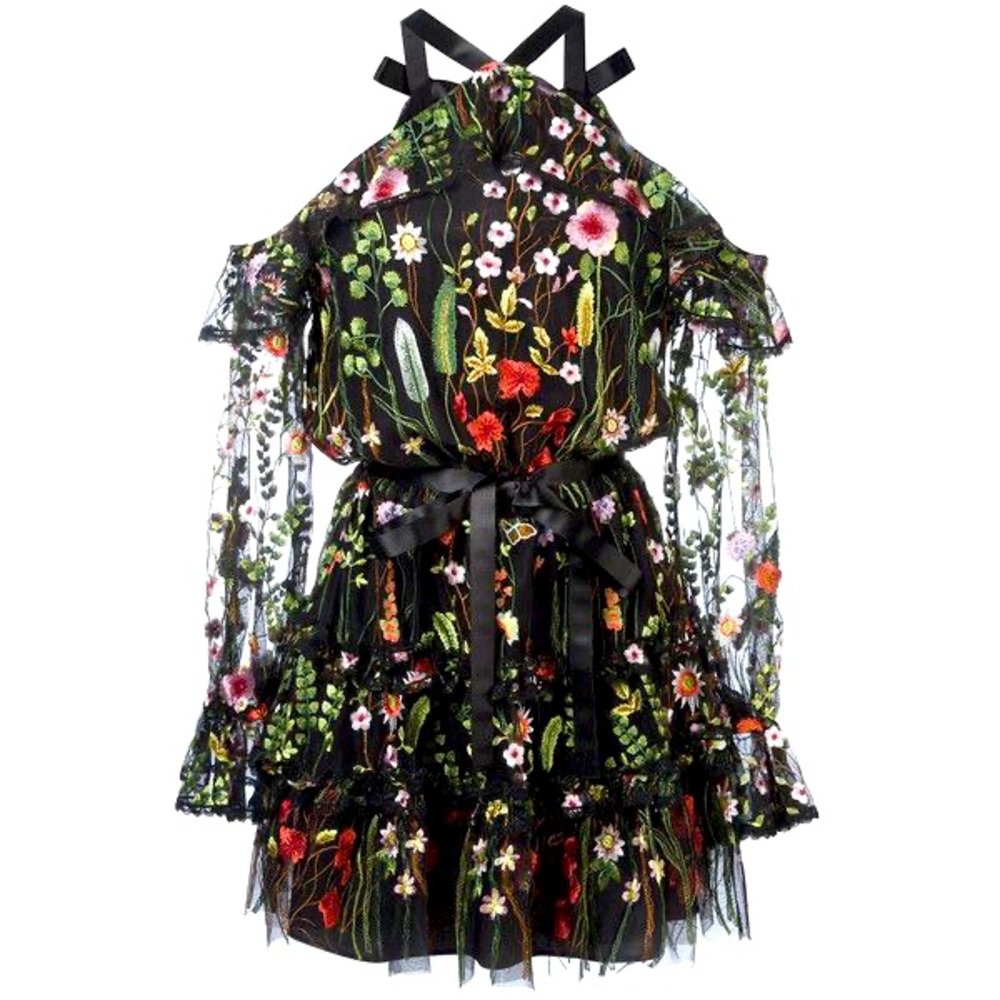 ALEXIS Adeline Dress Black Floral Embroidered Ruffle Mini